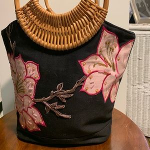 Embroidered and Beaded Pink and Black Purse